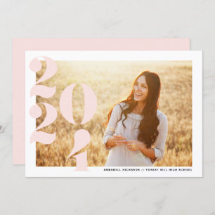 Blush Pink Modern Class of 2024 Foto Afstuderen Kaart