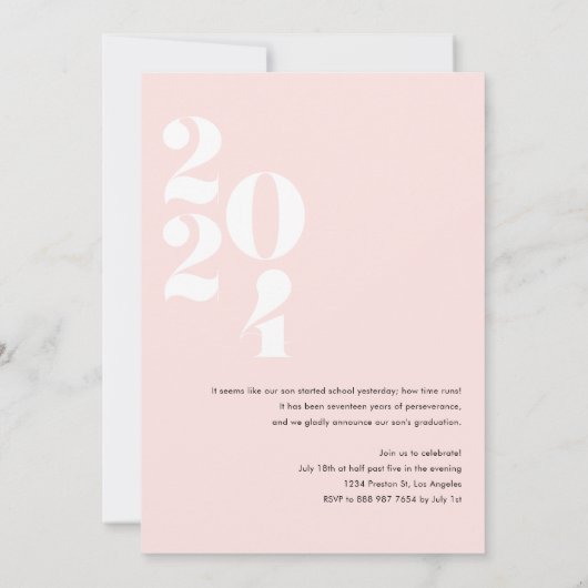 Blush Pink Modern Class of 2024 Foto Afstuderen Kaart (Achterkant)