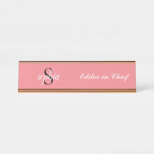 Blush Pink Modern Elegant Monogram Name Script Bureau Naambordje (Voorkant)