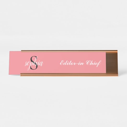 Blush Pink Modern Elegant Monogram Name Script Bureau Naambordje (Voorkant)