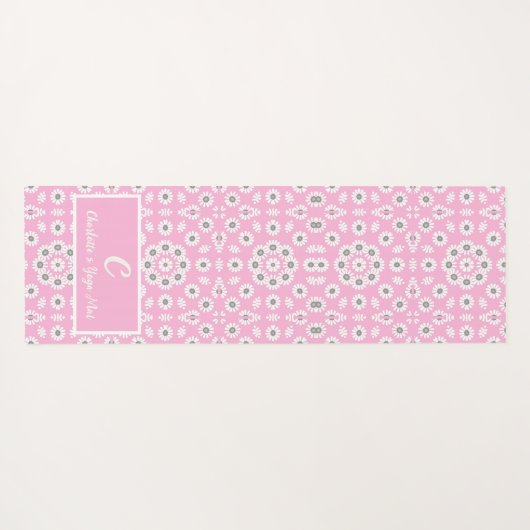 Blush Pink Modern Floral Monogram Yogamat (Achterkant (horizontaal))