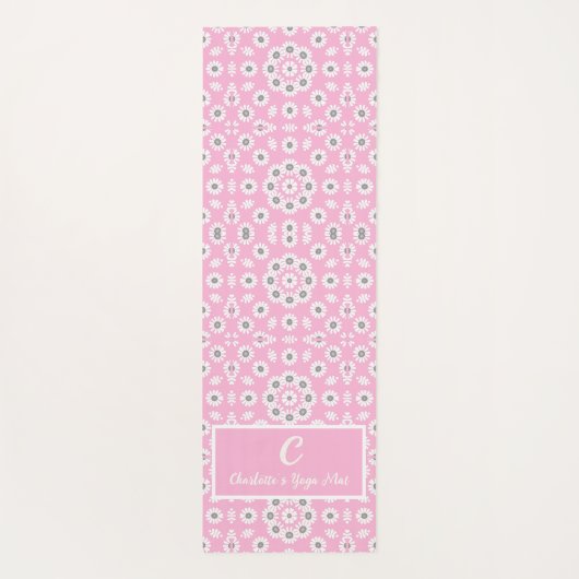 Blush Pink Modern Floral Monogram Yogamat (Achterkant)