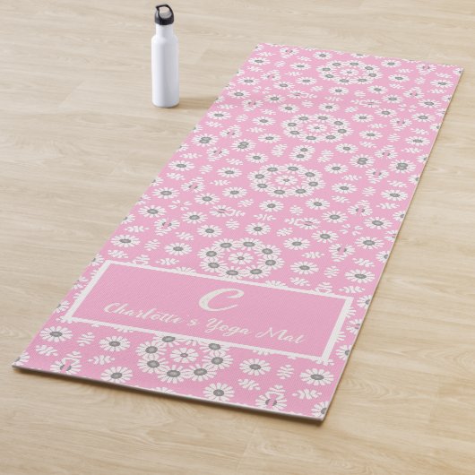 Blush Pink Modern Floral Monogram Yogamat (In situ)