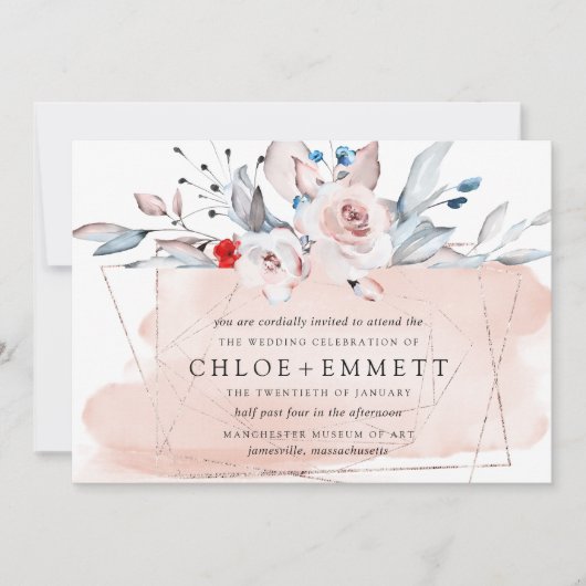 Blush Pink Modern Floral Waterverf Wedding Kaart (Voorkant)