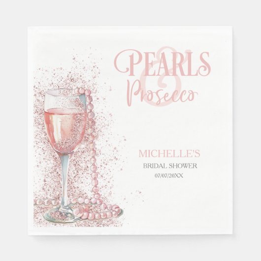 Blush Pink Modern Glitter Parels en Prosecco Servet (Voorkant)