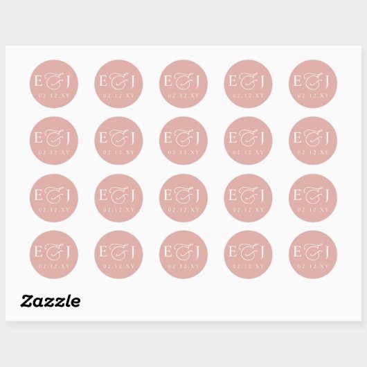 Blush Pink Modern Initials Monogram Wedding Ronde Sticker (Vel)