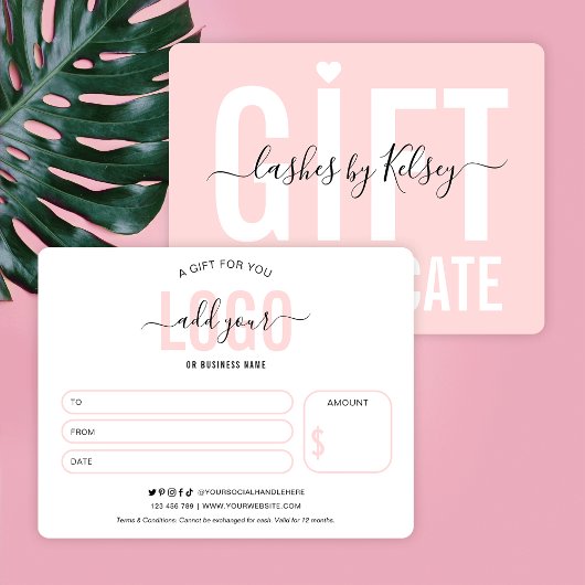Blush Pink Modern Logo Beauty Salon cadeaubon Kaart