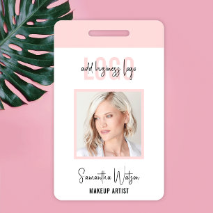 Blush Pink Modern Logo Lash Salon of Spa Foto ID Badge