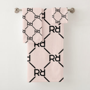 Blush Pink Modern Luxury Monogram Initiaal Pattern Bad Handdoek