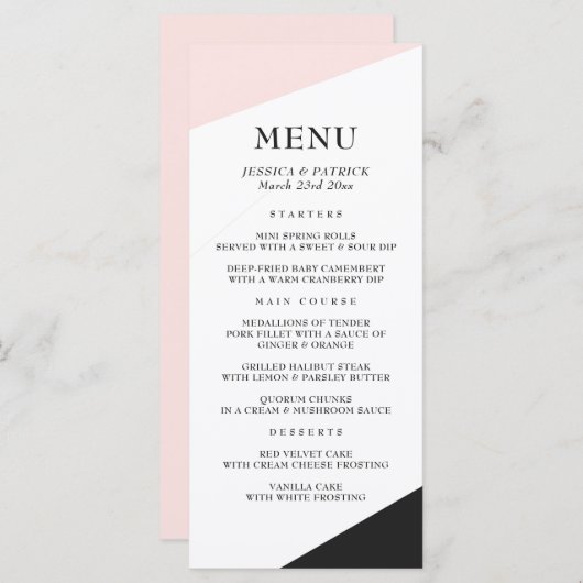 Blush Pink Modern Minimalist Accents Wedding Menu (Voorkant / Achterkant)