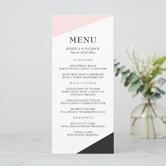 Blush Pink Modern Minimalist Accents Wedding Menu (Staand voorkant)