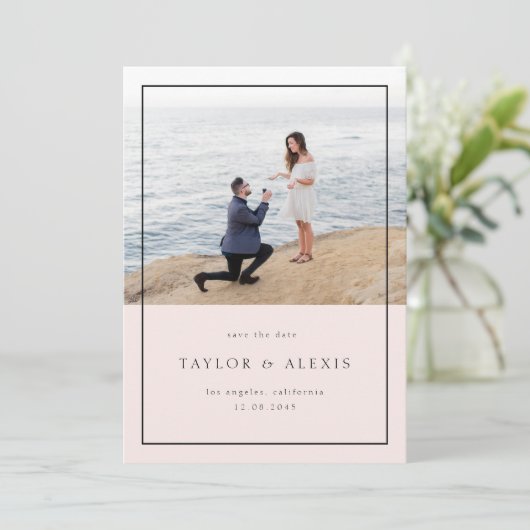 Blush Pink Modern Minimalist Lijst Foto Save The Date (Staand voorkant)