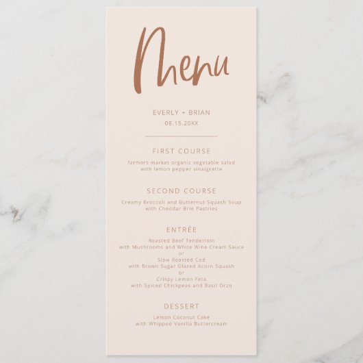 Blush Pink Modern Minimalist Weddenschap Menu (Voorkant)