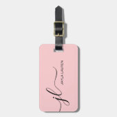 Blush Pink Modern Minimalistisch Monogram Script Bagagelabel (Voorkant verticaal)