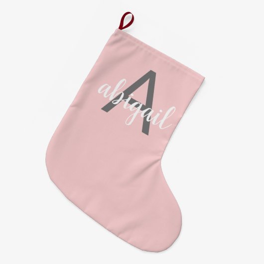 Blush Pink Modern Monogram Grote Kerstsok (Voorkant (Hangend))