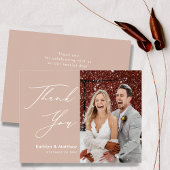 Blush Pink Modern Photo Elegant Script Wedding Bedankkaart