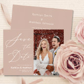 Blush Pink Modern Photo Elegant Script Wedding Save The Date