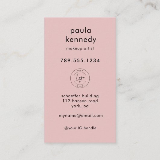 Blush Pink Modern Photo Logo QR Code Visitekaartje (Achterkant)