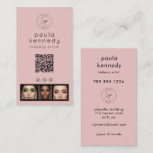Blush Pink Modern Photo Logo QR Code Visitekaartje (Voorkant / Achterkant)