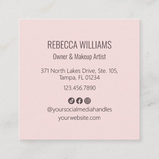 Blush Pink Modern QR Code 3 Photo Makeup Vierkante Visitekaartje (Achterkant)