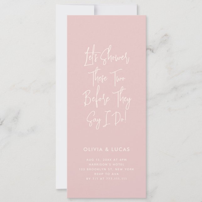 Blush Pink Modern Script Couples Shower Invitation (Voorkant)