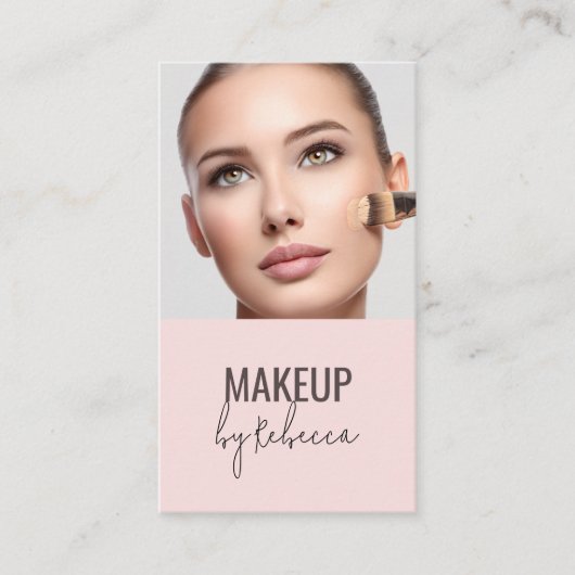Blush Pink Modern Script Font QR Code Photo Makeup Visitekaartje (Voorkant)