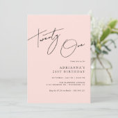 Blush Pink | Modern Script Girly 21st Verjaardag Kaart (Staand voorkant)