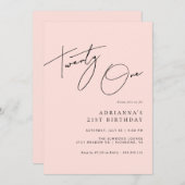 Blush Pink | Modern Script Girly 21st Verjaardag Kaart (Voorkant / Achterkant)