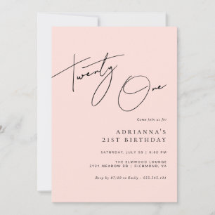 Blush Pink Modern Script Girly 21st Verjaardag Kaart