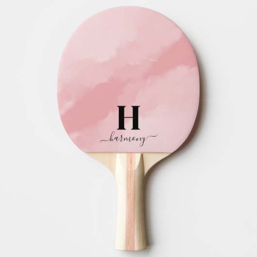 Blush Pink Modern Script Girly Naam Monogram Tafeltennisbatje (Voorkant)