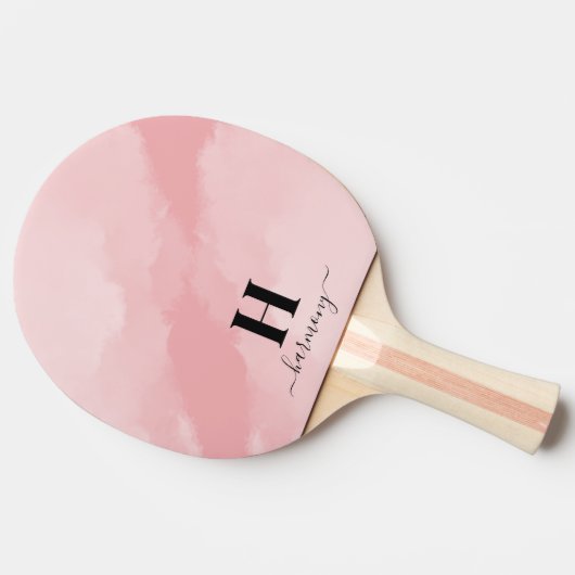 Blush Pink Modern Script Girly Naam Monogram Tafeltennisbatje (Zijkant)