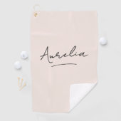 Blush Pink Modern Script Monogram Naam Handtekenin Golfhanddoek (Insitu)