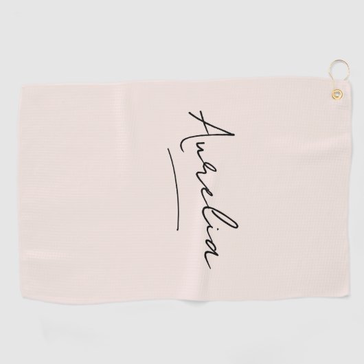 Blush Pink Modern Script Monogram Naam Handtekenin Golfhanddoek (Horizontaal)