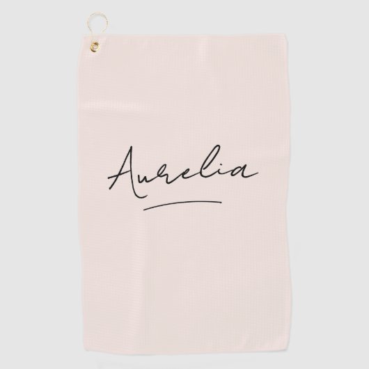Blush Pink Modern Script Monogram Naam Handtekenin Golfhanddoek (Voorkant)