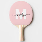 Blush Pink Modern Script Naam Girly Monogram Tafeltennisbatje (Voorkant)