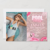 Blush Pink Modern Script Pool Verjaardagsfeest Kaart (Voorkant)