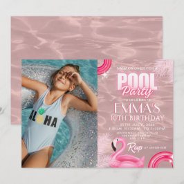 Blush Pink Modern Script Pool Verjaardagsfeest Kaart