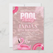 Blush Pink Modern Script Pool Verjaardagsfeest Kaart (Voorkant)