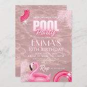 Blush Pink Modern Script Pool Verjaardagsfeest Kaart (Voorkant / Achterkant)