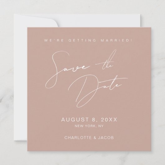 Blush Pink Modern Script Wedding Sla de datum op Kaart (Voorkant)