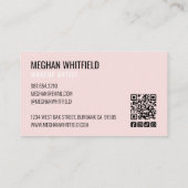 Blush Pink Modern Social Icon QR Code Photo Makeup Visitekaartje (Achterkant)
