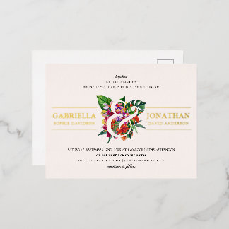 Blush Pink Modern Tropical Bouquet Wedding Folie Uitnodiging Briefkaart