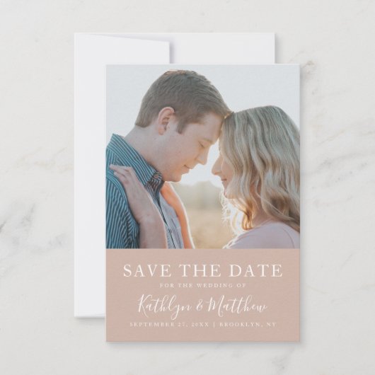Blush Pink Modern Typografie Eenvoudige foto bruil Save The Date (Voorkant)