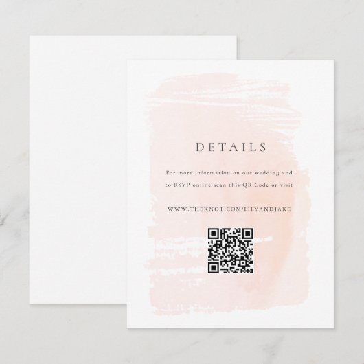 Blush Pink Modern Waterverf Wedding Informatiekaartje (Voorkant / Achterkant)