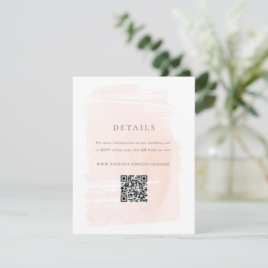 Blush Pink Modern Waterverf Wedding Informatiekaartje (Staand voorkant)