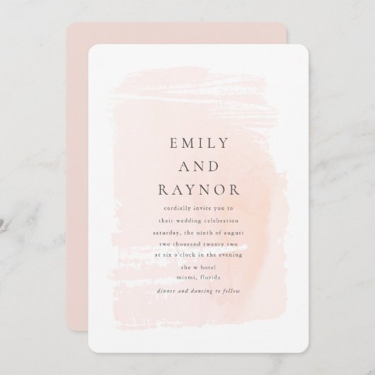 Blush Pink Modern Waterverf Wedding Kaart (Voorkant / Achterkant)