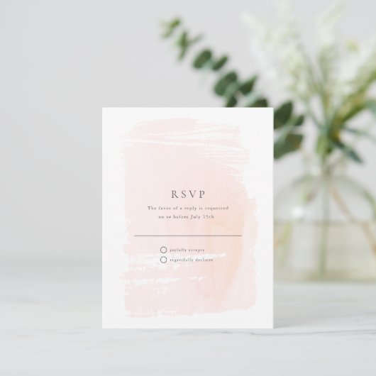 Blush Pink Modern Waterverf Wedding RSVP Kaartje (Staand voorkant)