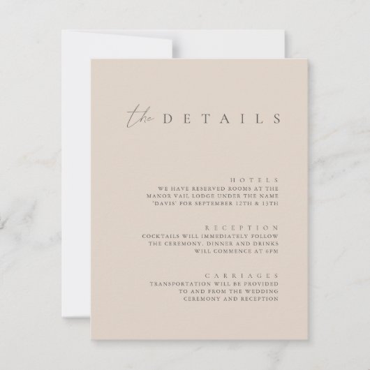 Blush Pink Moderne bruiloft Details Enclosure Card Kaart (Voorkant)