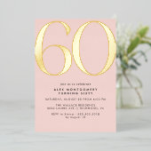 Blush Pink | Moderne Glam Vrouwen 60e Verjaardag Folie Uitnodiging (Staand Voorkant)