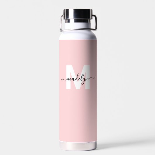 Blush Pink Moderne naam Monogram Waterfles (Achterkant)